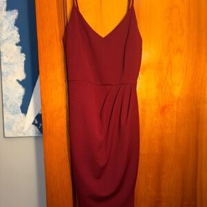 Lulu's Red Ruched Sheath Midi Dress